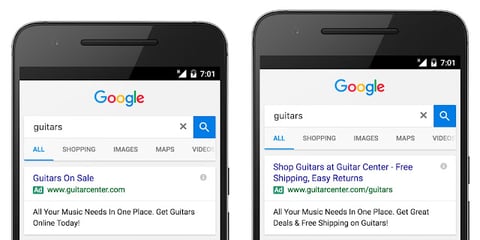 Old Google Text ads (left) vs. New Expanded Ads (right)